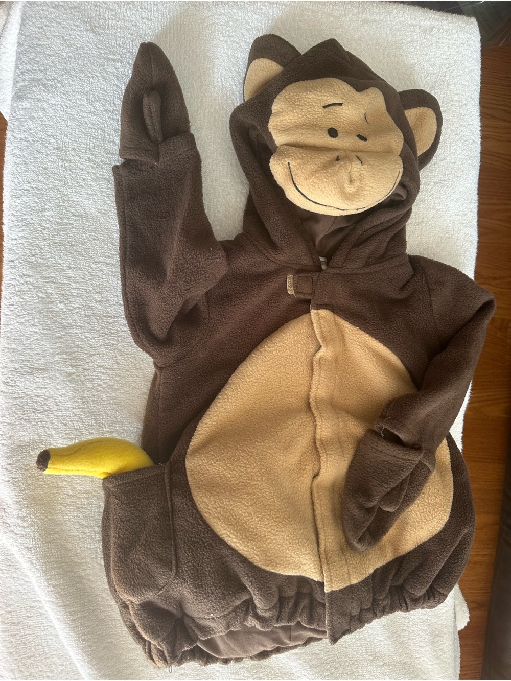 Brown Monkey Hooded Kids One-Piece Bodysuit with Tan Belly